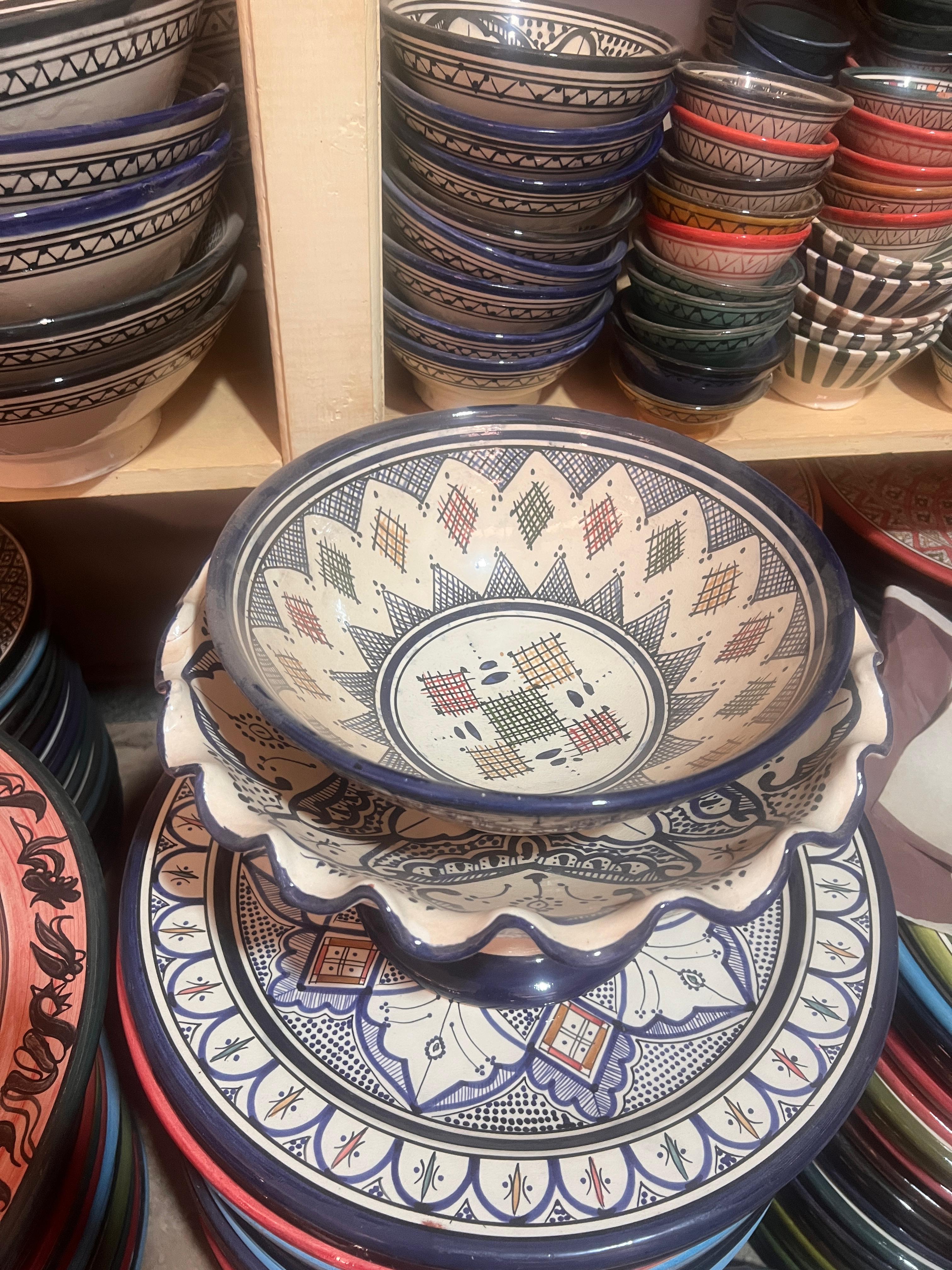 Hand-painted Safi ceramic bowls in various sizes