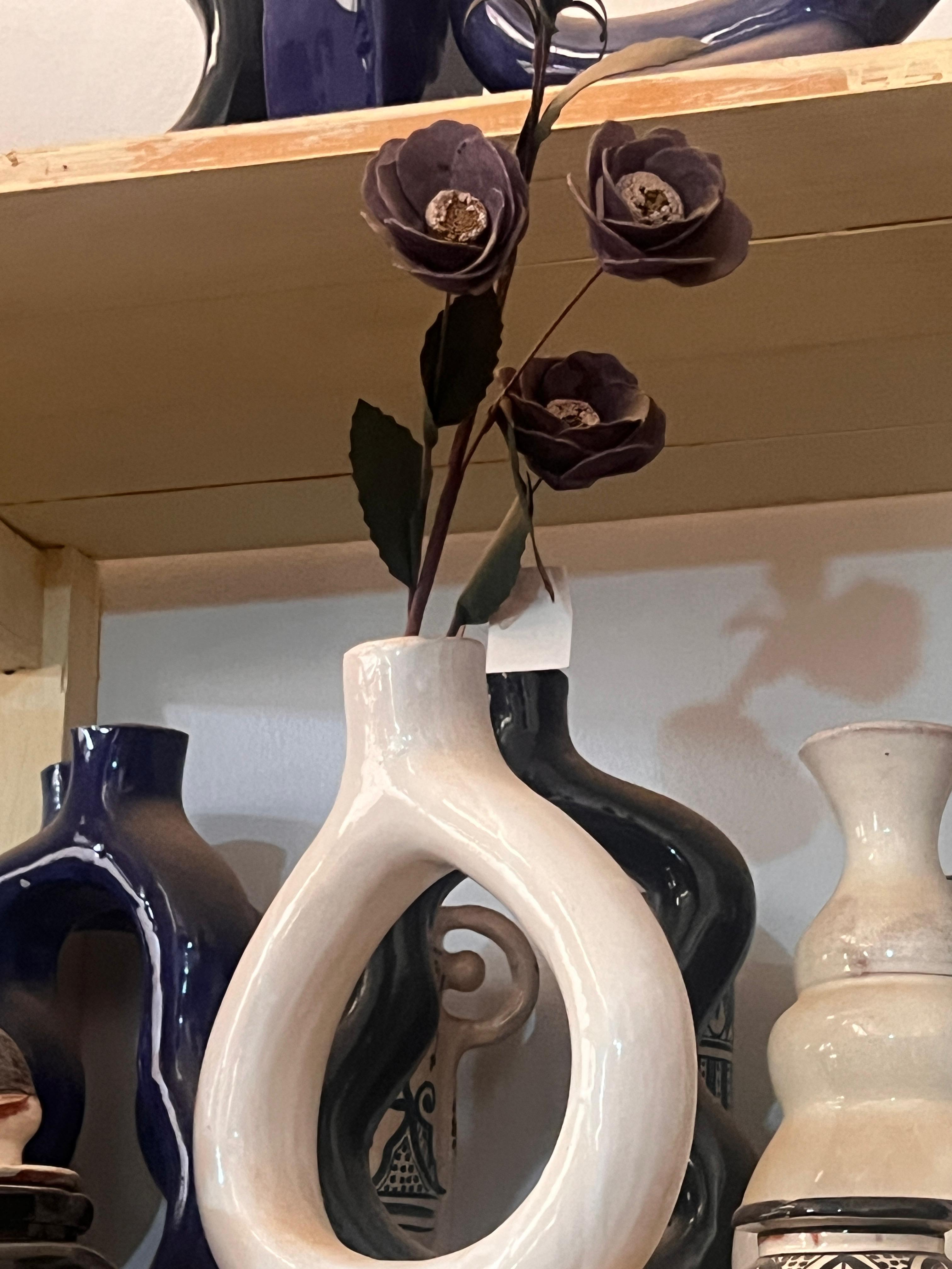 Safi ceramic vases with matte terracotta and blue bands